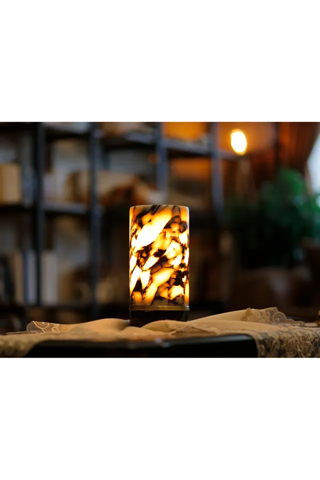 Marbelix Luxora 25cm Ultra Lüks Mermer Gece Lambası - Oniks Masa Lambası - Mermer Lüks Abajur - Lambader
